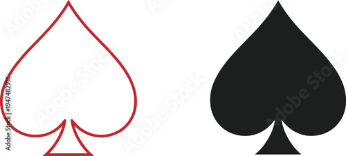 Playing card spade symbol icon set, outline and solid casino poker suit gambling sign black red flat vector illustration