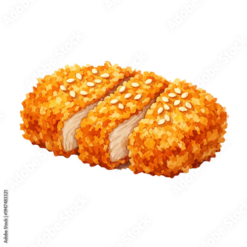 A watercolor illustration of sliced katsu cutlet for Japanese food designs, Asian cuisine illustrations, restaurant menu artwork, and traditional meal themes.