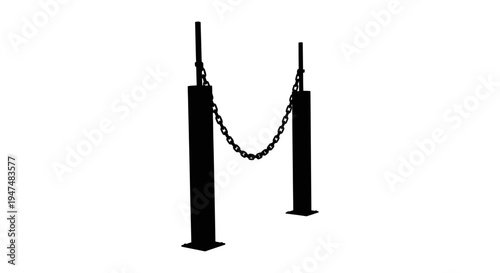 Black Metal Chain Barrier with Posts - Outdoor Event or Construction Site Safety
