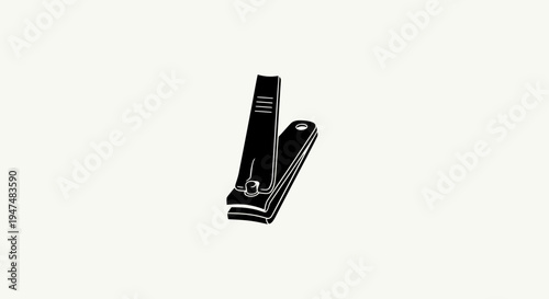 Black Nail Clippers Isolated on White Background, Minimalist Line Art Style