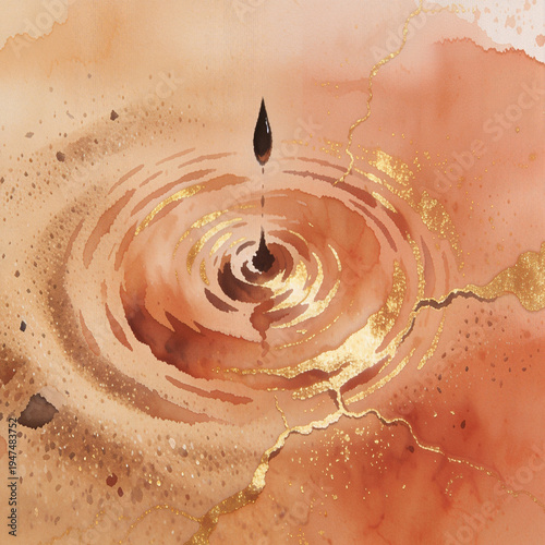 Golden Water Drop Ripple Abstract Art – Elegant Alcohol Ink and Gold Leaf Texture Background