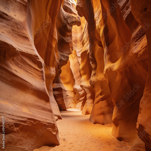 Antelope Canyon Slot Canyon with Golden Sunlight – Stunning Desert Sandstone Formation in Arizona
