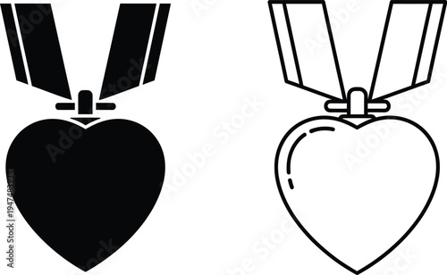 Heart shape medals black and white Vector