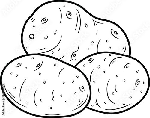 A black and white drawing of three potatoes