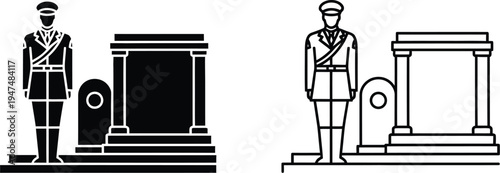 Soldiers standing by tombstones Vector