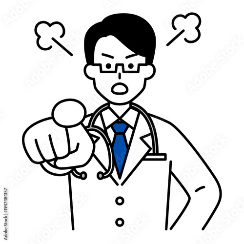 指差して怒る医師の男性