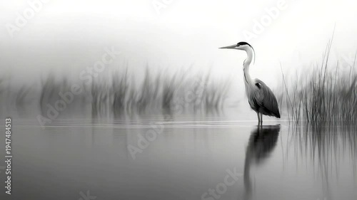 Elegant heron standing in tranquil waters at dawn