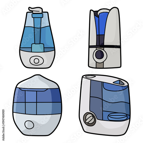 four colored images of general humidifiers