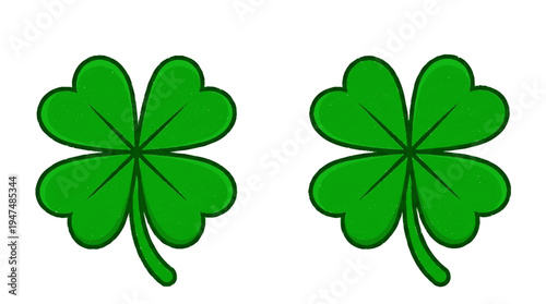 Two green four leaf clover leaves on white background symbolizing luck and fortune in a simple graphic design