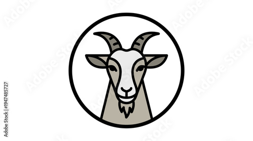 goat head vector illustration in black circle cartoon animal icon