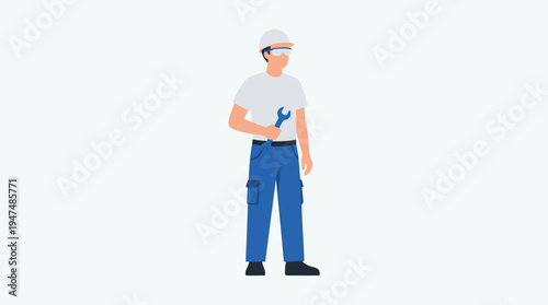 illustration of worker wearing blue work pants and black shoes