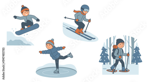 winter sports characters set vector illustration
