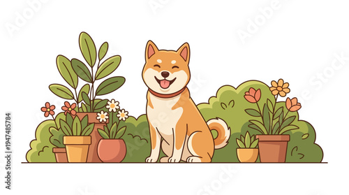 friendly shiba inu dog smiling outdoors in sunny environment garden