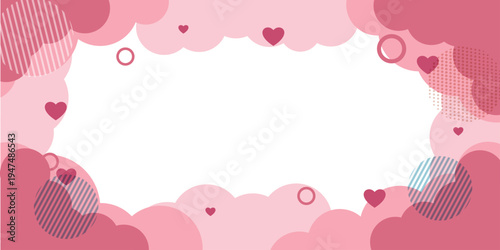 Love-themed Abstract: A delicate frame of soft pink clouds encircles a central space, interspersed with charming heart and circular shapes, creating a visually appealing romantic scene.