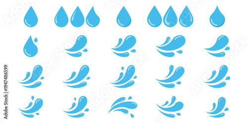 Water Droplet and Splash Elements: a captivating set of isolated droplet and splash elements, representing the essence of fluidity, purity, and refreshment. Ideal for various creative projects.