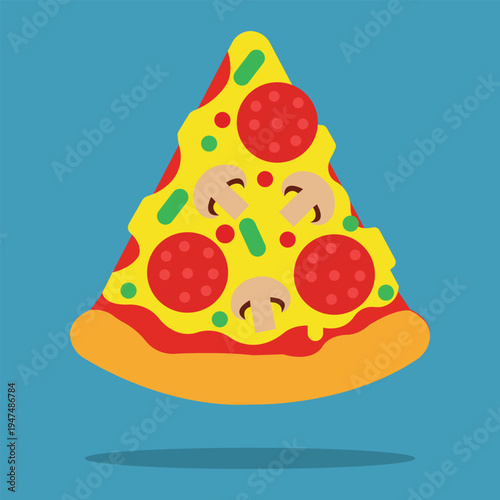Delicious Pizza Slice: An appetizing pizza slice, adorned with pepperoni, mushroom and fresh vegetable on a crispy crust, tantalizing the taste buds with vibrant colors and delectable details.