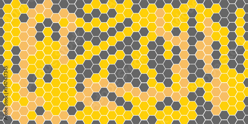 Yellow beehive background. hexagonal raster, honeycomb, mosaic cell, bees hive cells pattern. light gray hexagonal mosaic background