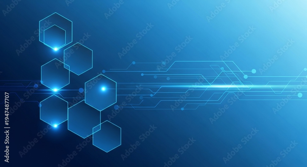 Fototapeta premium Futuristic Blue Hexagonal Circuit Board Network Connection Technology Background