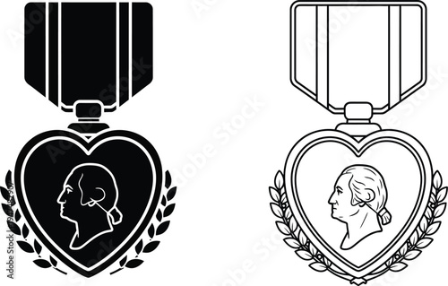 Heart shaped medals with laurel wreath and ribbon Vector