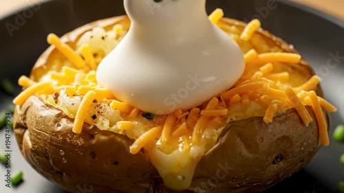 Baked potatoes with cheese and sour cream.
