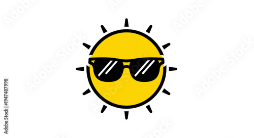 Smiling sun wearing sunglasses vector illustration, flat design icon
