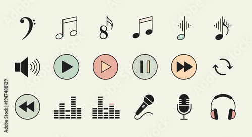Music icons for creative projects and multimedia applications