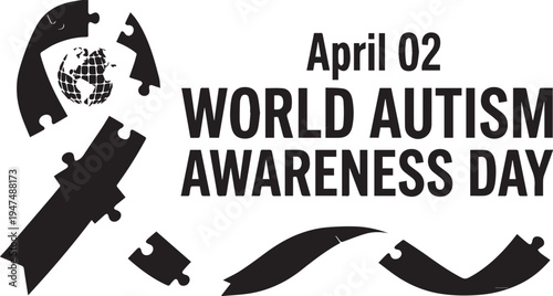 World Autism Awareness Day ribbon globe puzzle vector illustration design