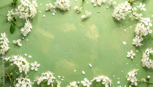 A serene arrangement of white flowers on a muted green background