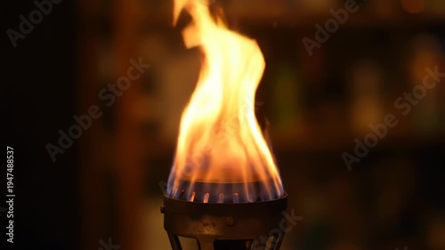 Close-up of a burning torch flame.