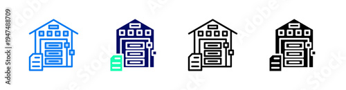 Data Warehouse Multiple Style Icon Set Vector 