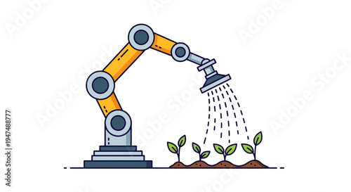 Robot watering young plants with precision.