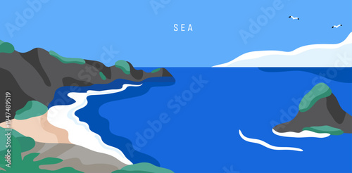 Rocky beach summer landscape