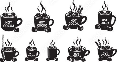 Hot Cocoa Mug Illustrations with Marshmallows and Steam