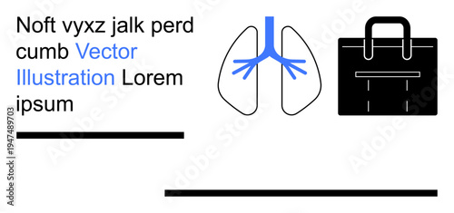 Health care, respiratory health, business, design templates, diagrams, education. Stylized lungs graphic alongside a briefcase illustration and placeholder text. Respiratory health and business