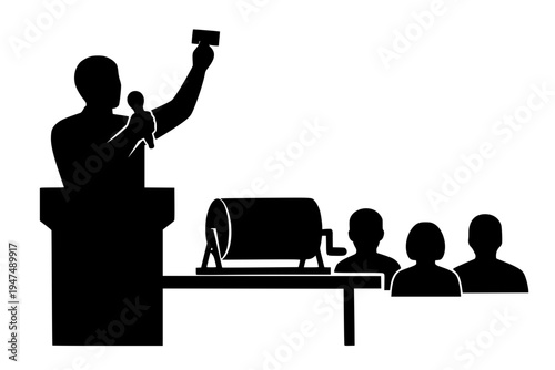 50 50 Raffle MC Announcing Winner Event Scene Silhouette Vector