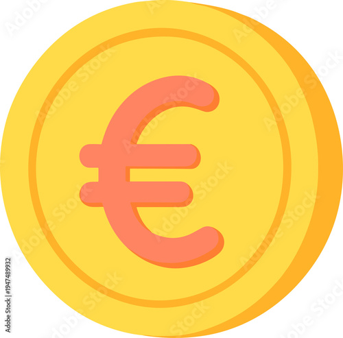 Yellow coin with euro currency symbol png