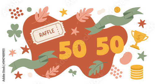 50 50 Raffle Boho Fundraiser Decorative Elements Vector
