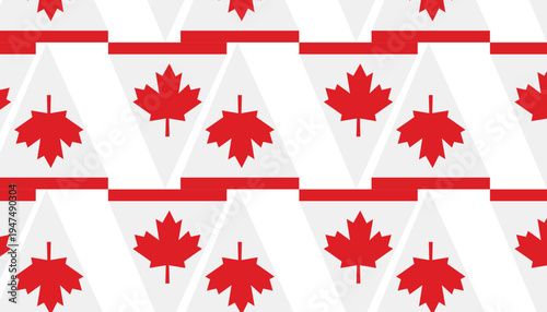Red maple leaf pattern on white and gray geometric background