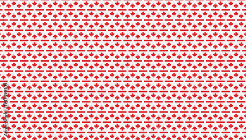 Red maple leaf pattern on white and grey geometric background