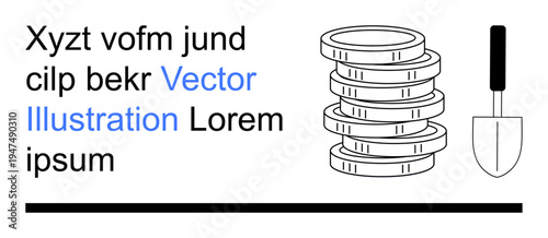 Finance, wealth, investment, savings, fundraising, economic growth. Stack of coins next to a small shovel. Finance and investment concept for prosperity and growth
