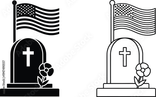 American cemetery grave with flag Vector