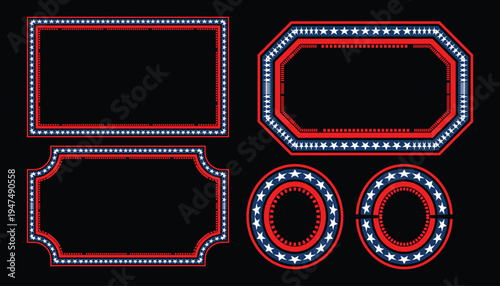 Red white and blue patriotic frames and circular borders