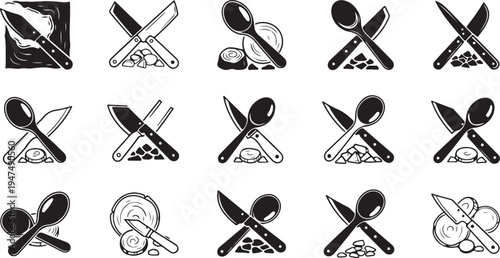 Black and White Kitchen Utensil Icons Set
