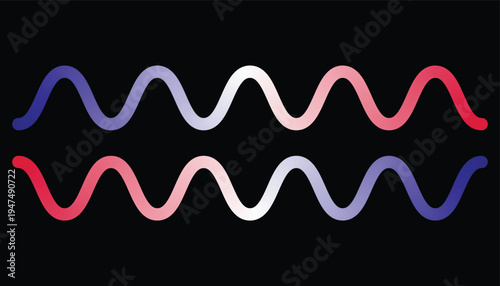 Two horizontal wavy lines with color gradient on black background