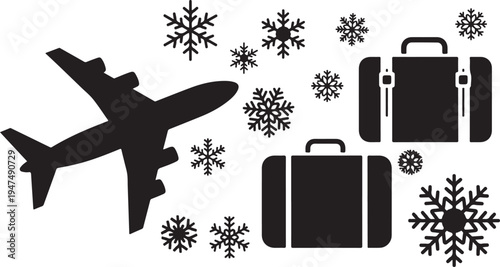 Traveling in Winter with Luggage and Airplane