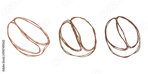 Set of hand drawn fresh roasted coffee bean Arabica robusta seed doodle Single element for design print packaging label decor