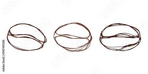 Set of hand drawn fresh roasted coffee bean Arabica robusta seed doodle Single element for design print packaging label decor