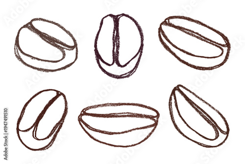 Set of hand drawn fresh roasted coffee bean Arabica robusta seed doodle Single element for design print packaging label decor