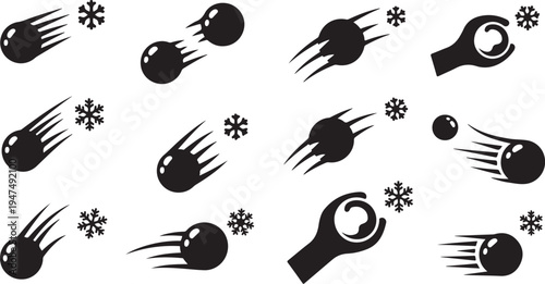 Snowball Fight Silhouette Icons Set Graphic Design