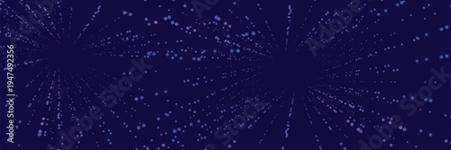 Futuristic purple blue particle dots tunnel on dark background, abstract technology speed lines starfield, wide panoramic banner illustration